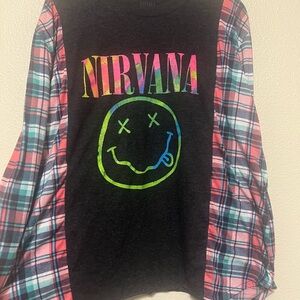 Nirvana Women’s Upcycled Plaid Sleeve Shirt - Black and Multicolor